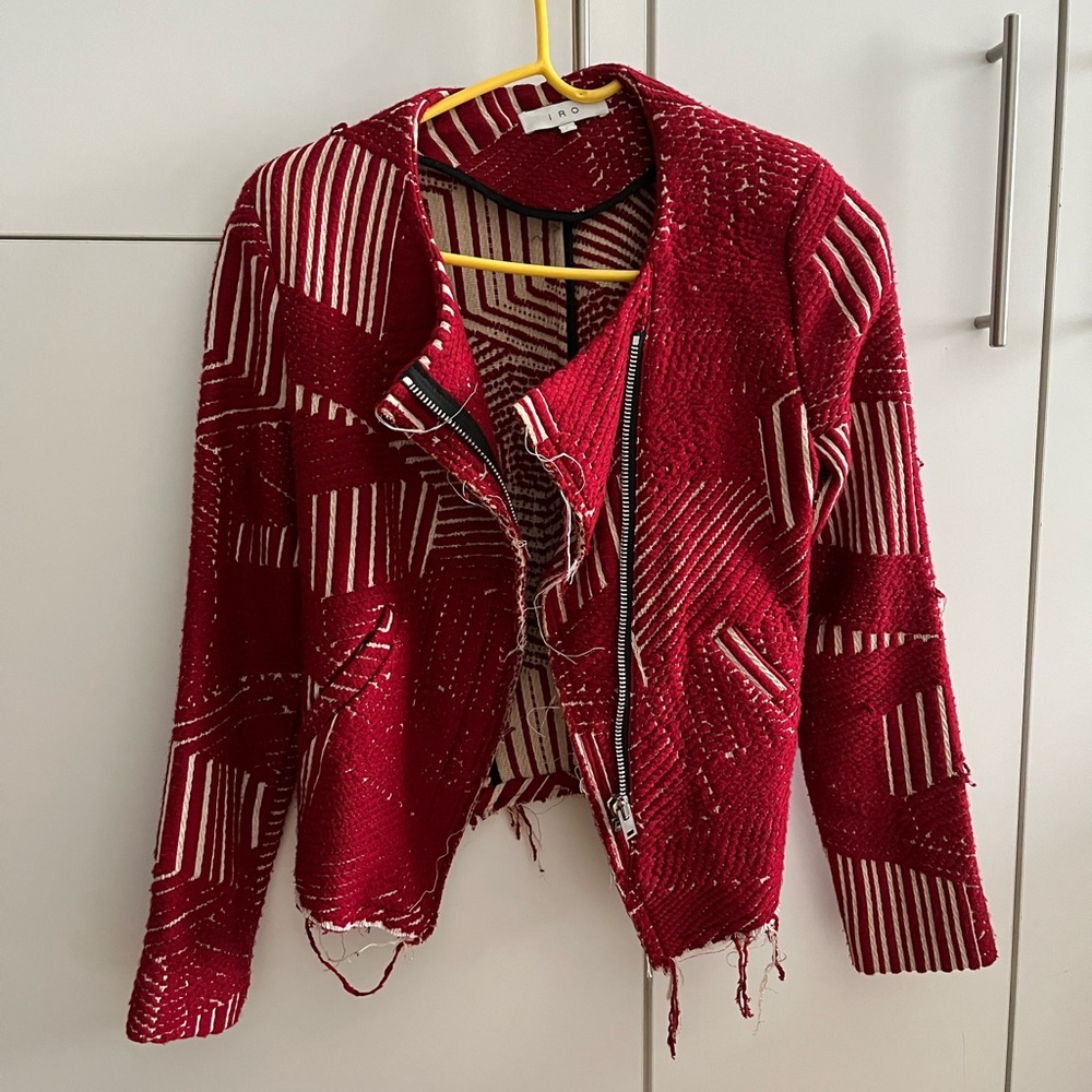 IRO embroidered red moto jacket 36